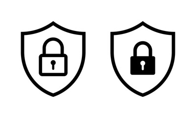 Shield with lock icon set