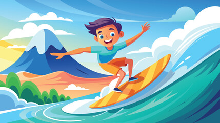 Man Riding Wave On Surfboard