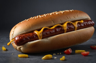 hot dog with mustard