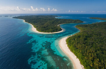 aerial view of tropical island - obrazy, fototapety, plakaty