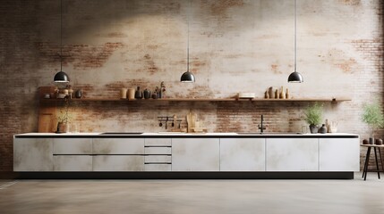 Warm Industrial Kitchen: Exposed Brick & Soft Textures for Cozy Urban Feel
