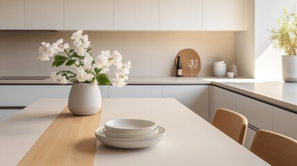 Obraz na płótnie Canvas Serene Zen Kitchen: Minimalist Design Blended with Organic Elegance
