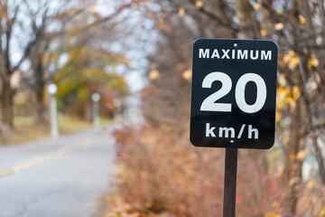 Speed limit sign, 20 kilometers per hour for bicycle lanes in park