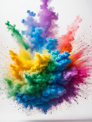 LGBT+ Explosion: Abstract Pride-Colored Powder Burst with Isolated Splatter - Rainbow Smoke Particles and Explosive Vibrancy for Inclusive Designs, Celebrations, and Colorful Backgrounds