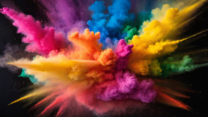 Obraz na płótnie Canvas LGBT+ Explosion: Abstract Pride-Colored Powder Burst with Isolated Splatter - Rainbow Smoke Particles and Explosive Vibrancy for Inclusive Designs, Celebrations, and Colorful Backgrounds