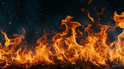 A bunch of fire flames on a black background.