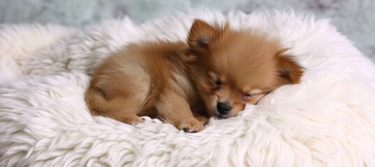 Adorable dog sleeping peacefully on white bed with blanket, leaving space for text