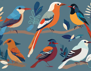 set of birds illustrations pack