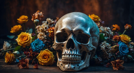 A skull in flowers
