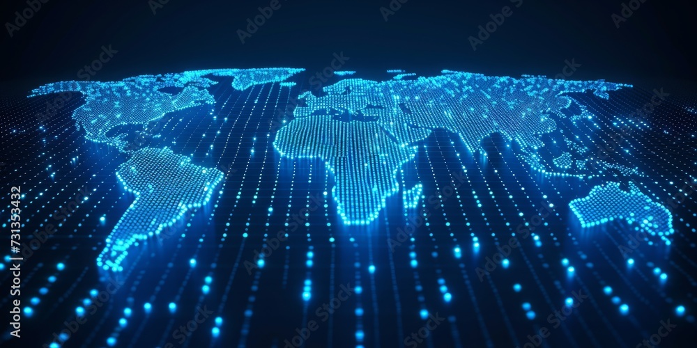 Aufkleber a blue-hued technological world map depicting global connectivity and the digital fabric of data and