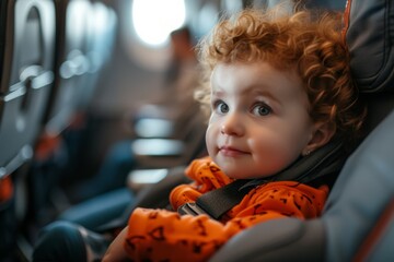 Adorable little toddler boy traveling by plane