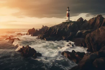 Foto auf Acrylglas Beach lighthouse, lighthouse, beach with lighthouse, cliff © MrJeans
