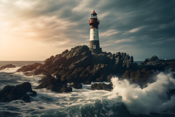 Fototapeta na wymiar Beach lighthouse, lighthouse, beach with lighthouse, cliff