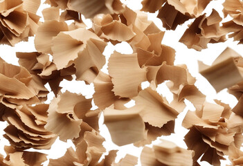 Set wood shavings isolated on white background with clipping path
