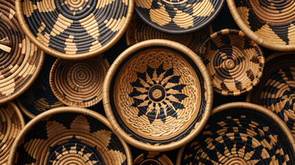 Seamless pattern featuring intricate, woven Native American baskets, highlighting the exceptional artistry and cultural significance of traditional craftsmanship. Ideal for adding a touch of