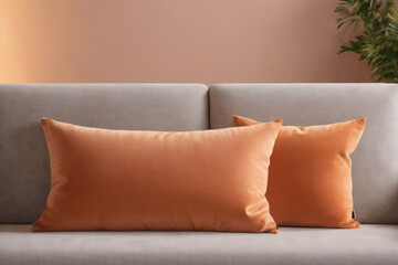 Orange pillows on sofa. Interior element. Generative AI