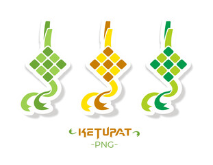 ketupat with sticker peeling off decoration for ied al fitr ramadan symbol in flat illustration isolated in transparant background
