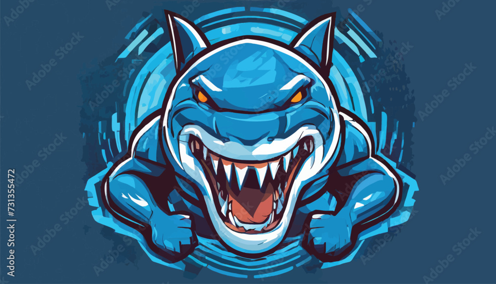 Wall mural vector muscled shark esport gaming mascot logo 