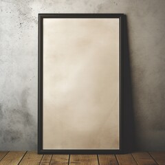 blank frame in Tan backdrop with Tan wall, in the style of dark gray and gray
