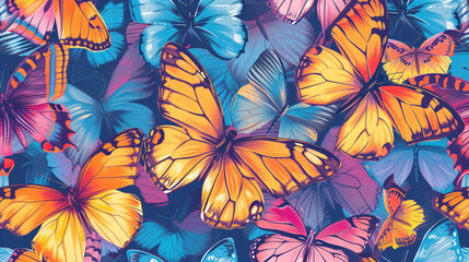 Colorful butterflies dance in a seamless pattern, representing the incredible beauty of transformation. This vibrant design is perfect for bringing a touch of nature and grace to any project