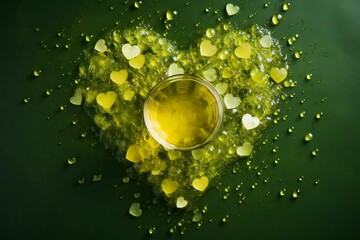 glass of beer on green background. Heart shaped texture. Celebration of St. Patrick Day holiday.