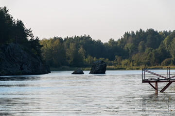 view of the old Pier and Lake Onega. Karelia. Russia. Beautiful landscape