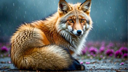 Obraz premium A fox in the rain