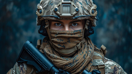 Soldier sniper with his weapon, military concept