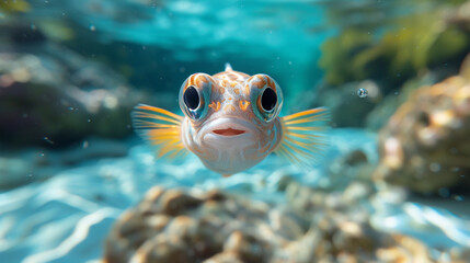 Fototapeta na wymiar A fish swims in ocean water