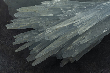 Close-up view of barite mineral crystals with sharp edges and delicate structure