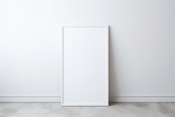 blank frame in White backdrop with White wall, in the style of dark gray