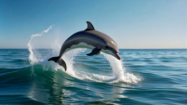 two dolphins jumping in the ocean