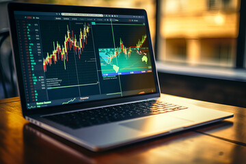 Investment charts on laptop screen