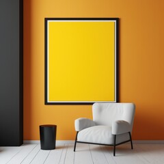 blank frame in Yellow backdrop with Yellow wall, in the style of dark gray