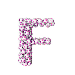Symbol made from purple soccer balls. letter f