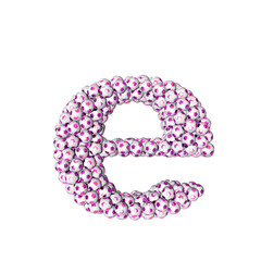 Symbol made from purple soccer balls. letter e