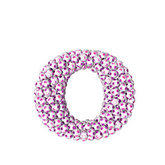 Symbol made from purple soccer balls. letter o