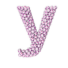 Symbol made from purple soccer balls. letter y