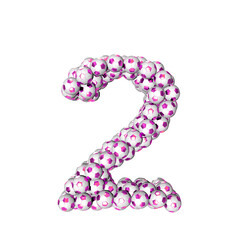 Symbol made from purple soccer balls. number 2