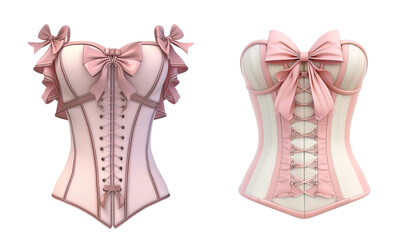 Corset coquette and baroque style in pink color over isolated transparent background