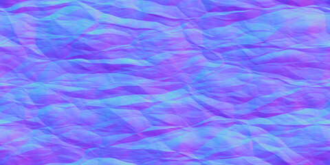 Seamless crumpled paper or parchment normal map background texture. Wrinkled, creased foil repeat pattern. Realistic 8k game or architecture design height bump mapping material shader 3D rendering.