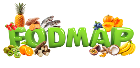 Fodmap healthy food irritable bowel syndrome banner concept over isolated transparent background