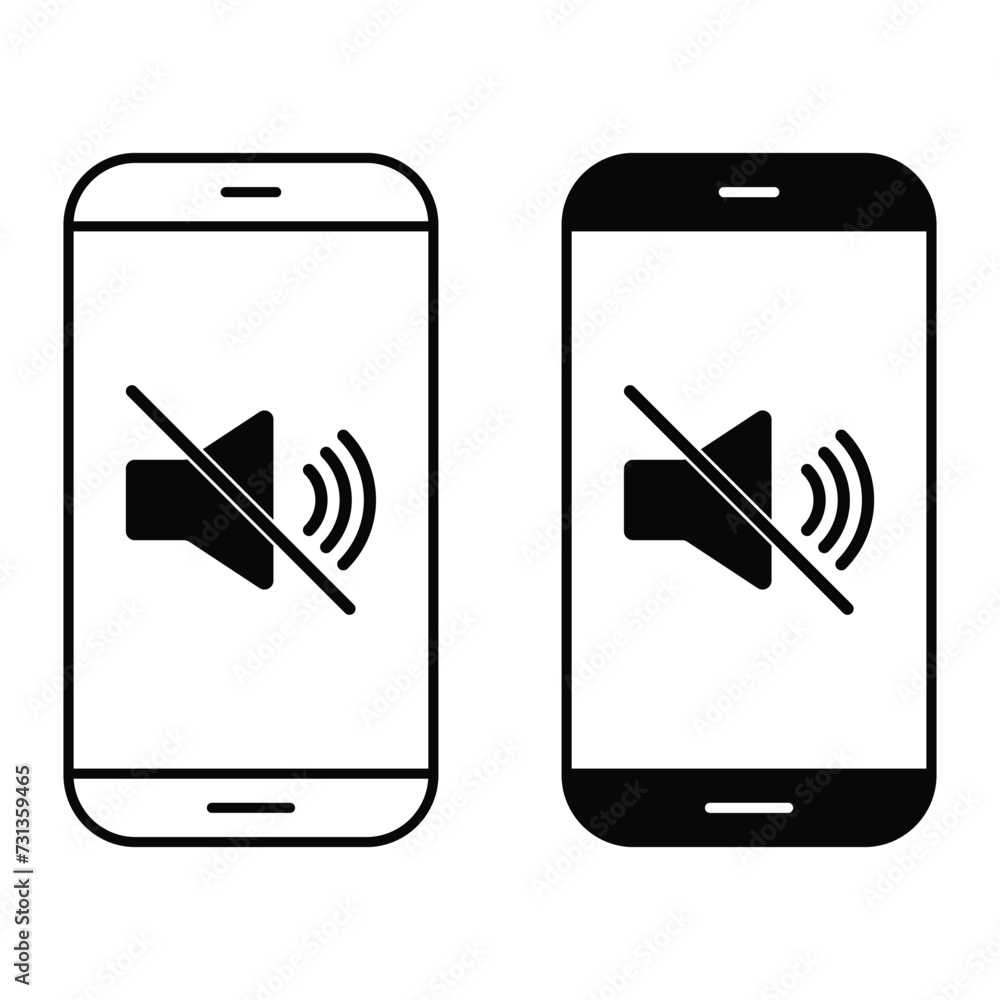 Poster smartphone phone silent mode line icon set. mobile concept and web design. volume mute outline vecto