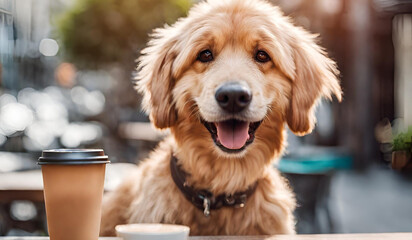dog with a cup of coffee