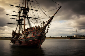Sailboat, Sailboat driving through the ocean. sailing, old boat