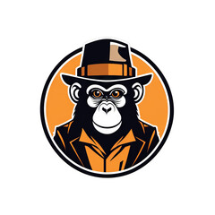 flat logo of cute monkey wearing a hat in cartoon vector icon illustration style isolated on transparent background
