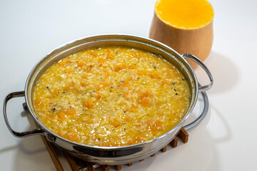risotto de calabaza con queso fundido