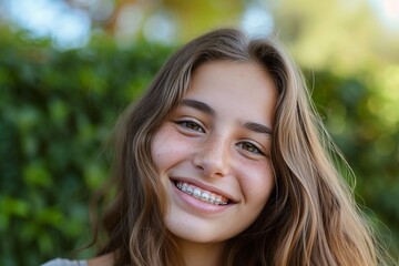 Young Girl With Braces Smiles at the Camera