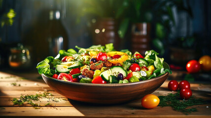 Healthy and Colorful Salad in a Rustic Bowl