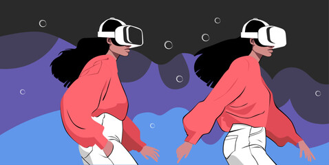 Metaverse Digital Virtual Reality Technology of a woman with glasses and a headset VR 